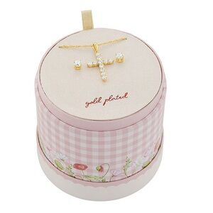 NWT Fine Silver Plated Cubic Zirconia Stud Earrings  Cross Pendant Necklace Set